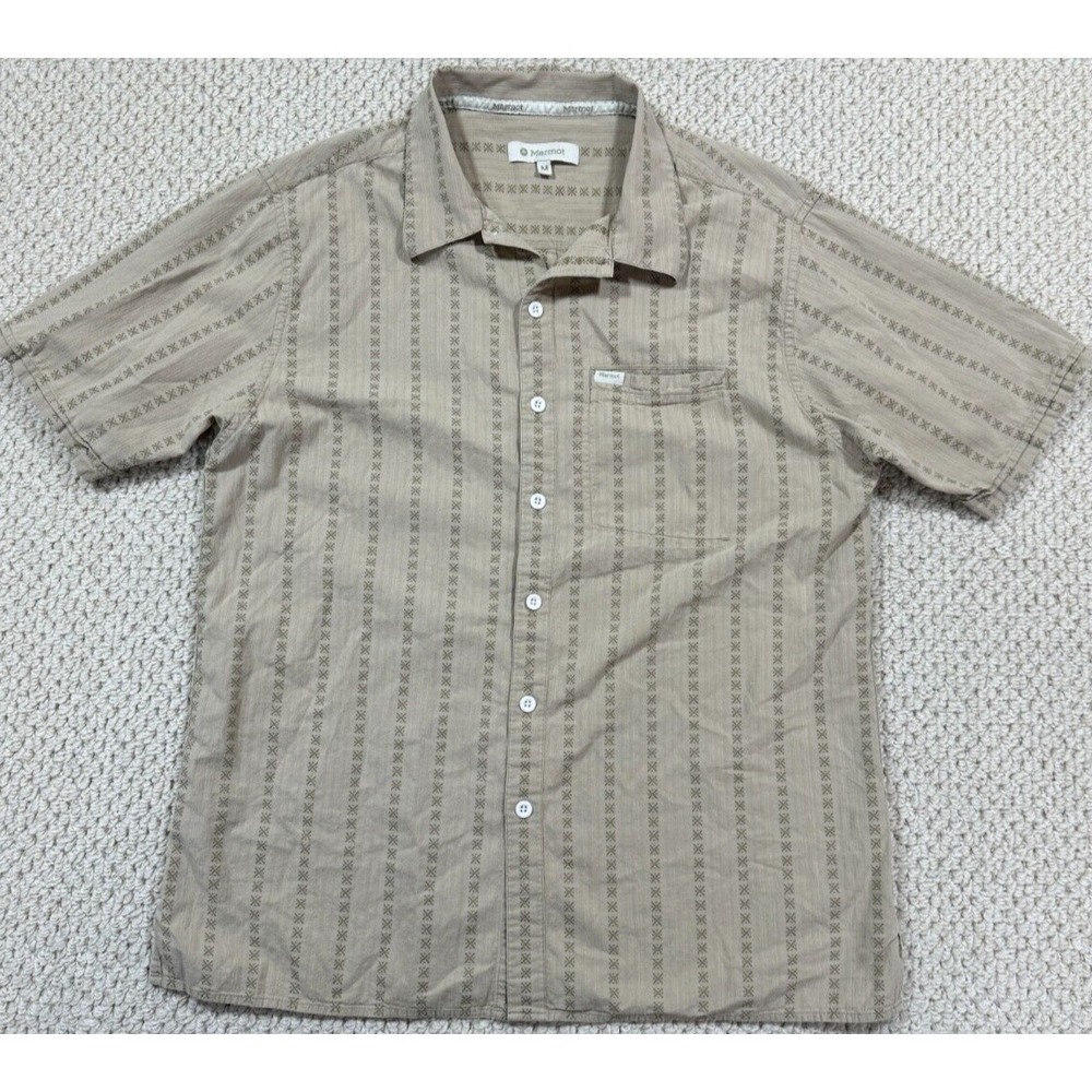 Marmot Shirt Mens Size M Tan/Khaki Geometric Southwestern Button Up Short Sleeve